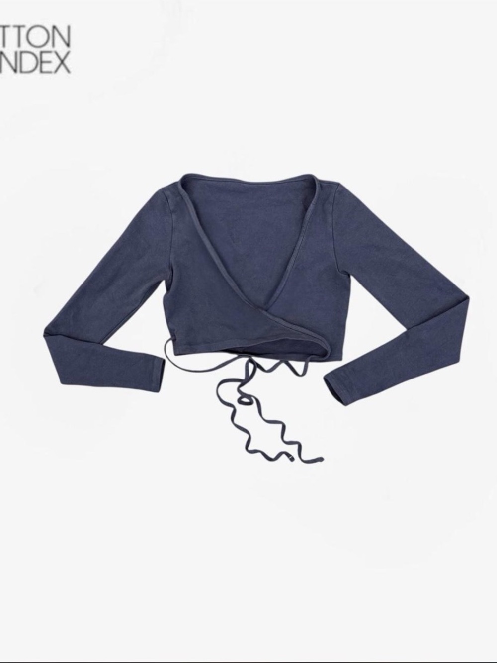 LA Apparel Garment Dye Long Sleeve Wrap Top in Dolphin Blue